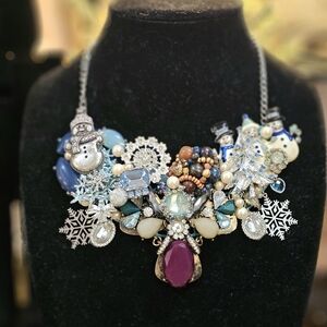 OOAK Elegant Snowflake Booch Bib Necklace
